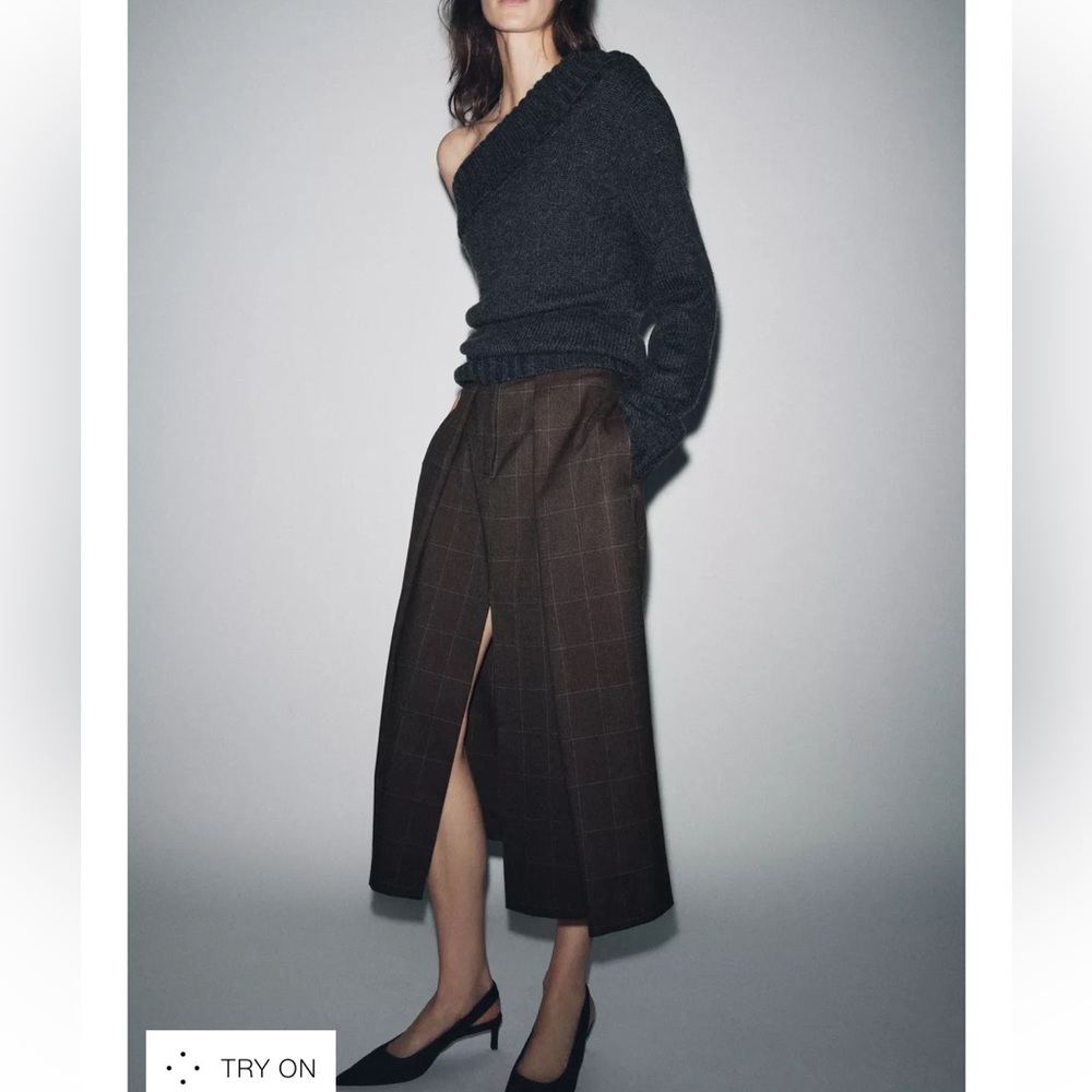 ZARA Brown Plaid Women's Skirt - Picture 3 of 10